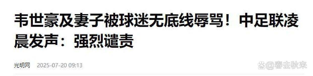球迷辱骂韦世豪妻子！队友发声：有些看台连做人的底线都没了